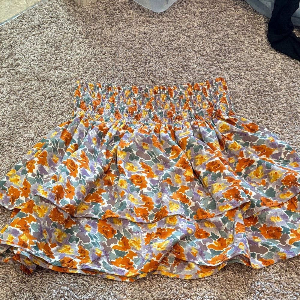 Chic Floral A-Line Skirt in Orange and Purple